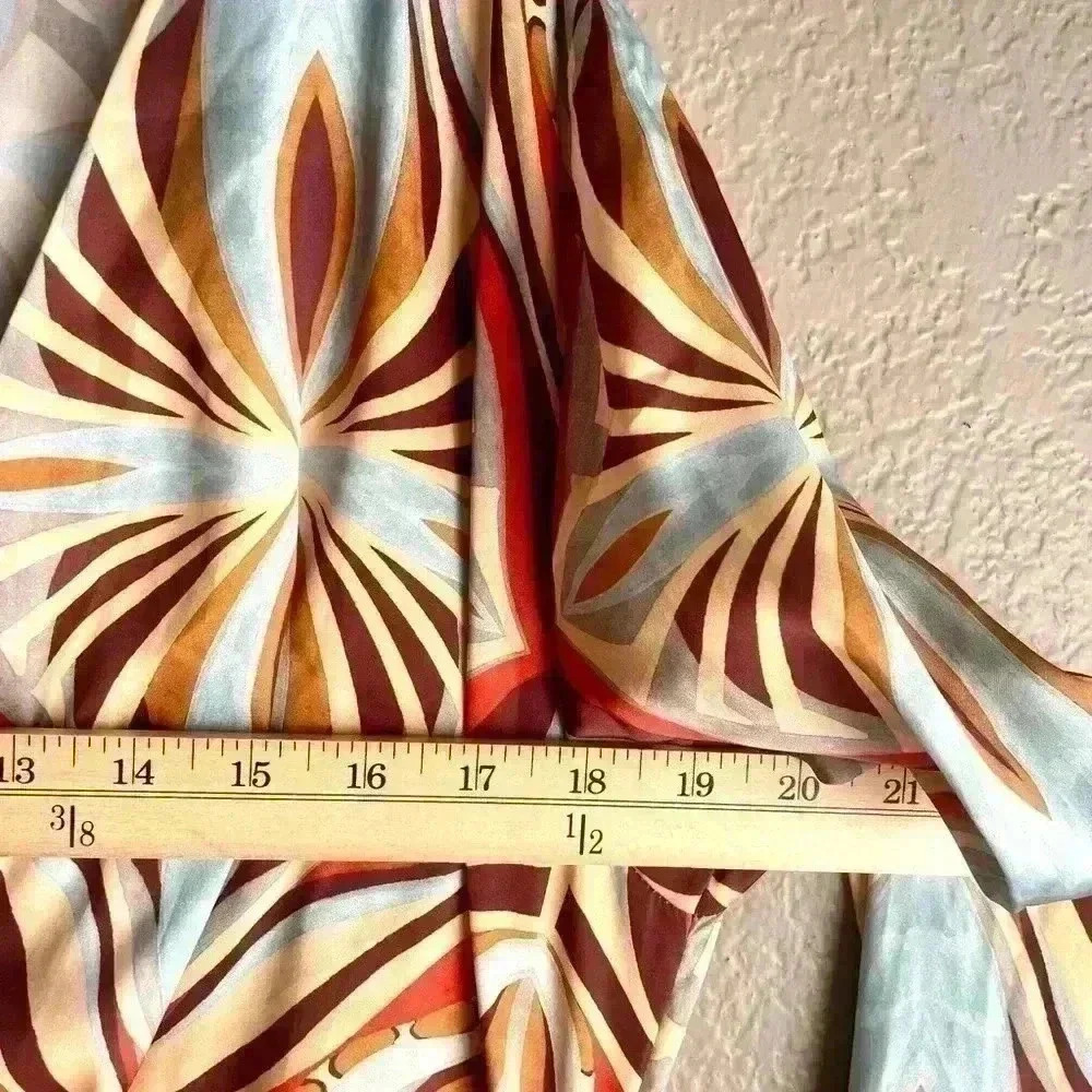 ZARA dress satin look brown beige blue mint yellow long sleeve wrap belt boho - Picture 7 of 9